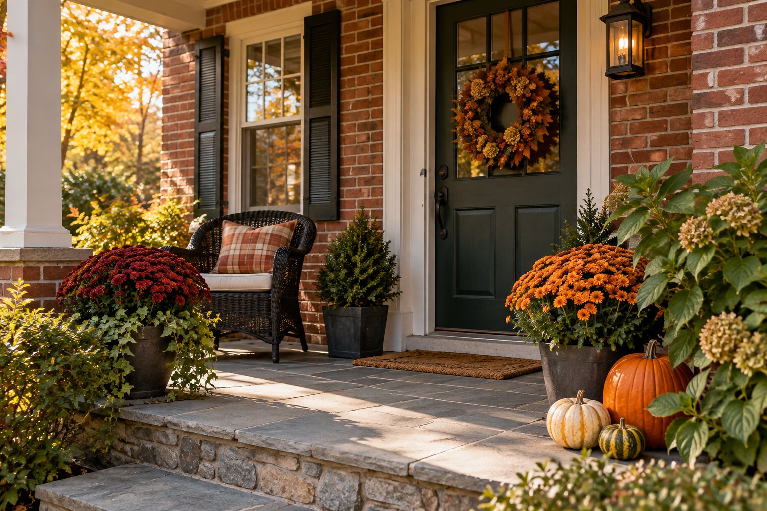 A cozy front patio of a Pittsburgh home, illustrative